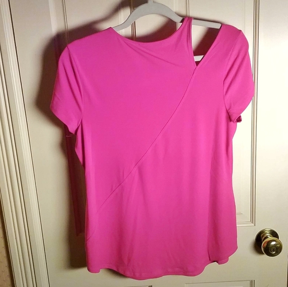INC Asymmetrical Split Shoulder Hot Pink Top - Picture 2 of 3